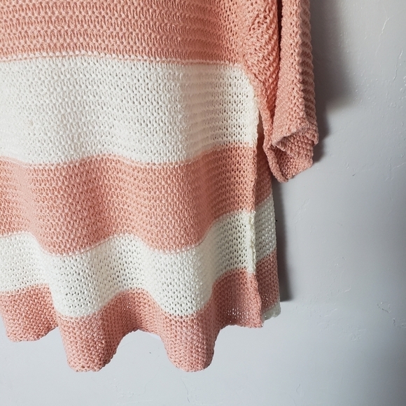 Twenty Ten Large Peach Orange & White Striped Sweater Knit Quarter Sleeve Blouse - Picture 3 of 7